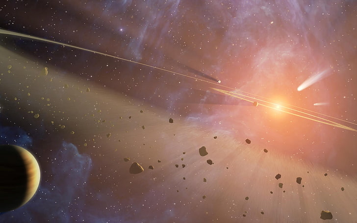 Sonnensystemillustration, Raum, Asteroid, Planet, Komet, Raumkunst, digitale Kunst, HD-Hintergrundbild