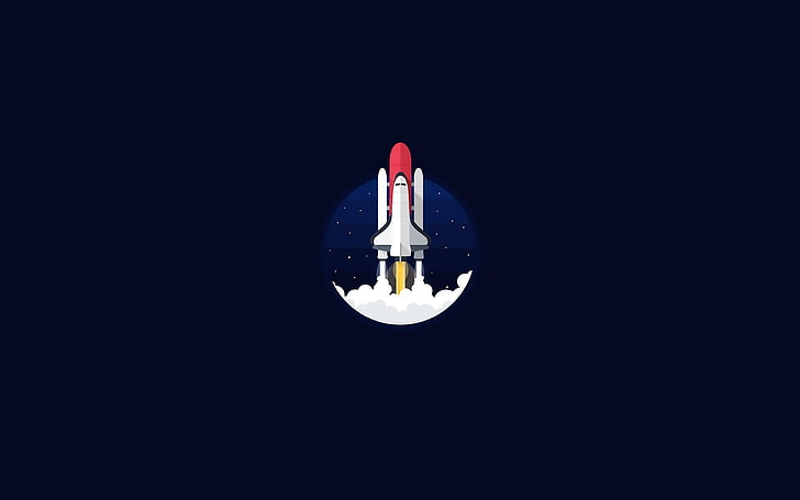 space ship icon, nuclear illustration, space shuttle, minimalism, artwork, space art, vehicle, simple background, space, blue background, HD wallpaper