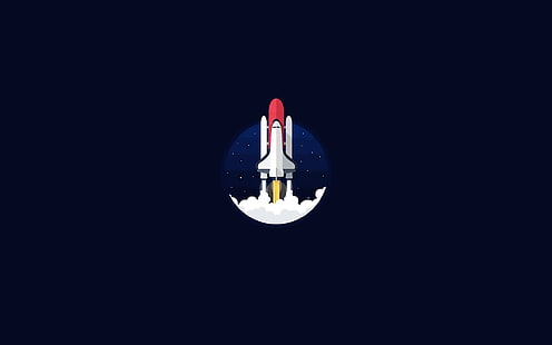 space ship icon, nuclear illustration, space shuttle, minimalism, artwork, space art, vehicle, simple background, space, blue background, HD wallpaper HD wallpaper