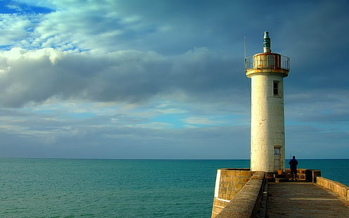 Lighthouse-beautiful natural landscape วอลเปเปอร์ประภาคารสีขาวและน้ำตาล, วอลล์เปเปอร์ HD HD wallpaper