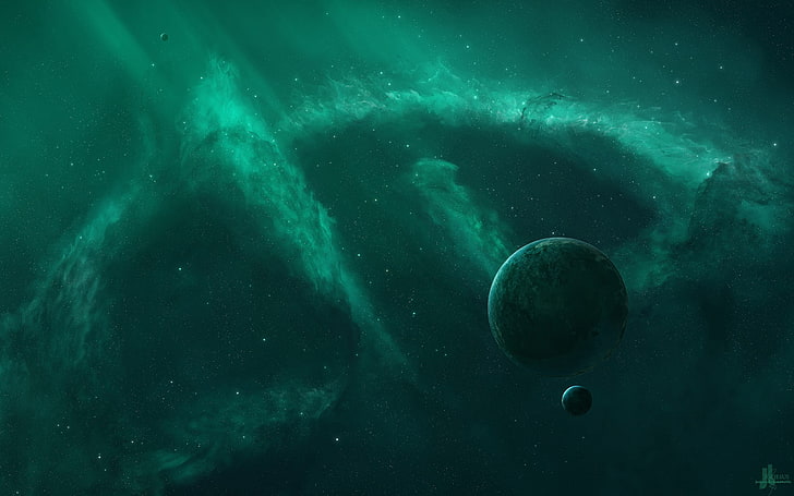 illustration of planet, space art, planet, nebula, JoeyJazz, HD wallpaper