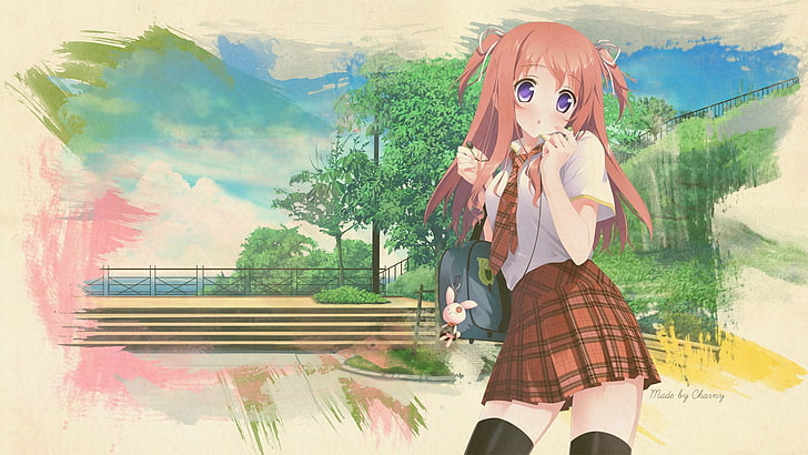 Kantoku anime kız çalışır geniş ekran duvar kağıdı 17, Kızıl saçlı kız tek tip karakter çizimde, HD masaüstü duvar kağıdı