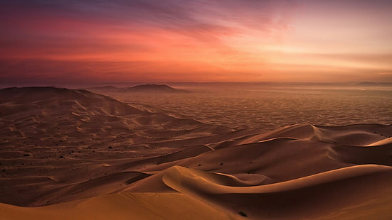 ciel, désert, horizon, sable chantant, sable, dune, paysage, matin, lever du soleil, sahara occidental, calme, Fond d'écran HD HD wallpaper