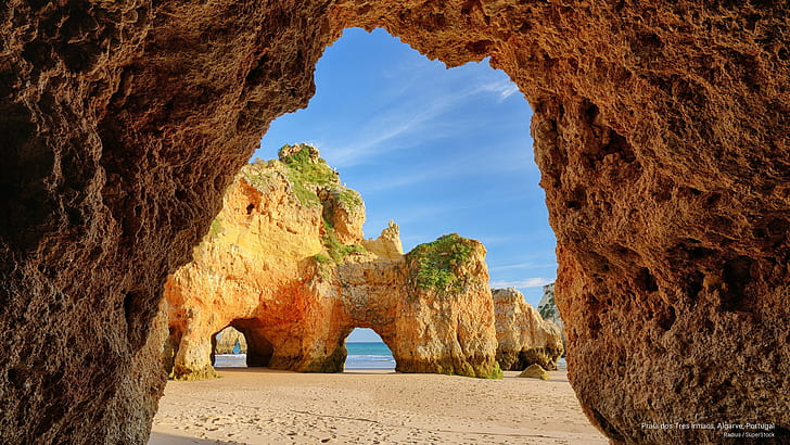 Praia dos Tres Irmaos, Algarve, Portugal, Naturaleza, Fondo de pantalla HD