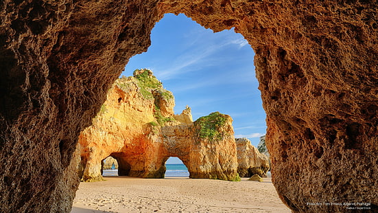 Praia dos Tres Irmaos, Algarve, Portugal, Nature, HD wallpaper HD wallpaper