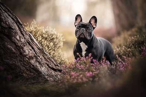 ต้นไม้, สุนัข, เฟรนช์บูลด็อก, เฮเทอร์, วอลล์เปเปอร์ HD HD wallpaper