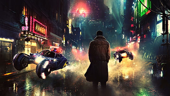 science fiction, digital konst, konceptkonst, konstverk, fantasikonst, fan konst, CGI, målning, närbild, realistisk, futuristisk stad, futuristisk, 3D, cyberpunk, cyber, stad, stadsbild, urban, natt, regn, mörk, Blade Runner , Blade Runner 2049, filmer, Officer K, HD tapet HD wallpaper