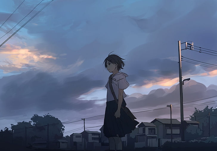 Mädchen Anime Illustration, Anime, Anime Mädchen, originelle Charaktere, Schuluniform, HD-Hintergrundbild