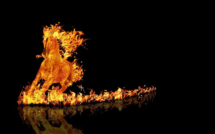 Единорог огня, оранжевая горящая лошадь, цифровое искусство, 1920x1200, огонь, единорог, HD обои