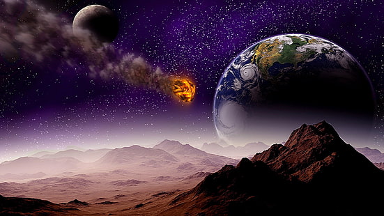 Meteorit, Erde, Universum, Fantasiekunst, Raumkunst, Asteroid, Meteor, HD-Hintergrundbild HD wallpaper