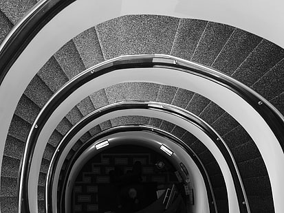 architecture, black and white, modernism, spiral staircases, staircases, stairs, HD wallpaper HD wallpaper