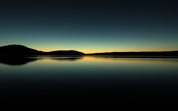 paysage, lac, lever du soleil, silhouette, réflexion, Fond d'écran HD