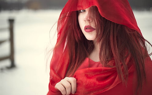 redhead, women, green eyes, model, red lipstick, HD wallpaper HD wallpaper