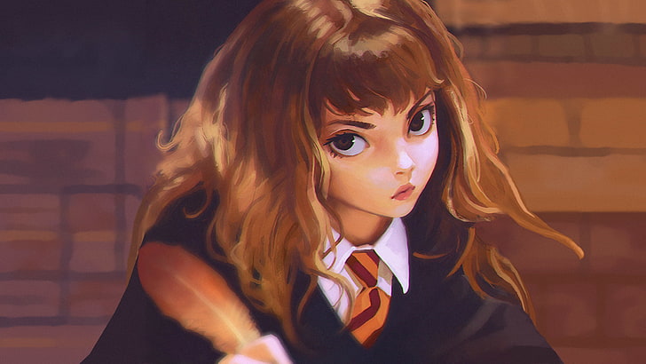 hermione granger, anime style, harry potter, feather, semi realistic, Anime, HD wallpaper
