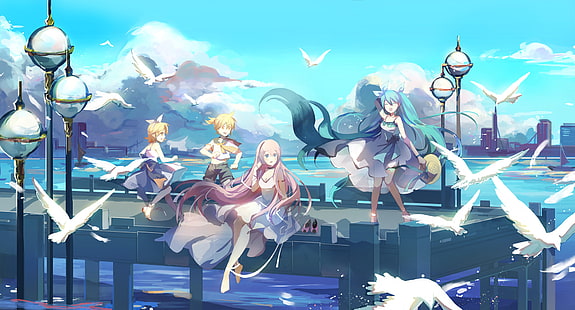 Anime, Vocaloid, Hatsune Miku, Len Kagamine, Luka Megurine, Rin Kagamine, HD wallpaper HD wallpaper