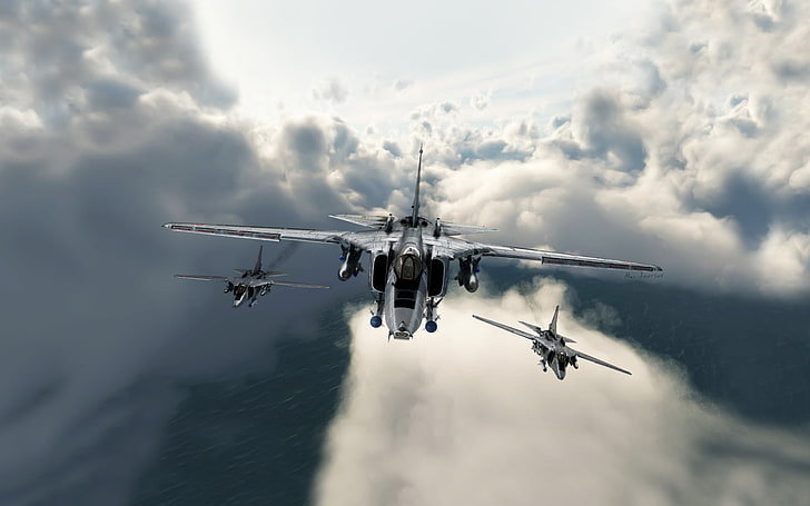 Aviones de vuelo de combate militares, jet gris y negro, aviones / aviones, aviones militares, aviones, Fondo de pantalla HD