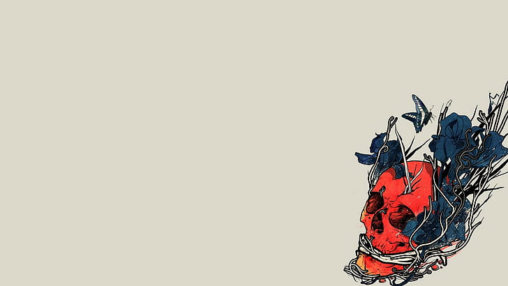 Skull White Abstract HD ، رسم توضيحي للجمجمة باللون الأحمر والرمادي والأزرق ، مجردة ، رقمي / عمل فني ، أبيض ، جمجمة، خلفية HD