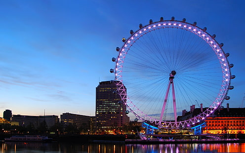London Eye, Londyn, diabelski młyn, odbicie, London Eye, Tamiza, Tapety HD HD wallpaper