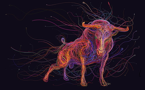 Bull, animals, USB, digital art, ethernet, colorful, wires, HD wallpaper HD wallpaper