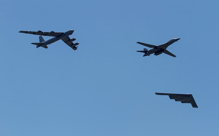 Rockwell B-1 Lancer, Northrop Grumman B-2 Spirit, Boeing B-52 Stratofortress, Bomber, strategic bomber, military aircraft, aircraft, US Air Force, HD wallpaper