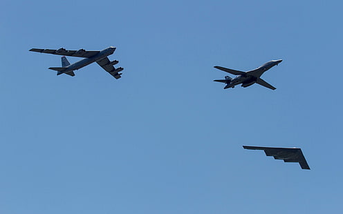 Rockwell B-1 Lancer, Northrop Grumman B-2 Spirit, Boeing B-52 Stratofortress, เครื่องบินทิ้งระเบิด, เครื่องบินทิ้งระเบิดทางยุทธศาสตร์, เครื่องบินทหาร, เครื่องบิน, กองทัพอากาศสหรัฐฯ, วอลล์เปเปอร์ HD HD wallpaper