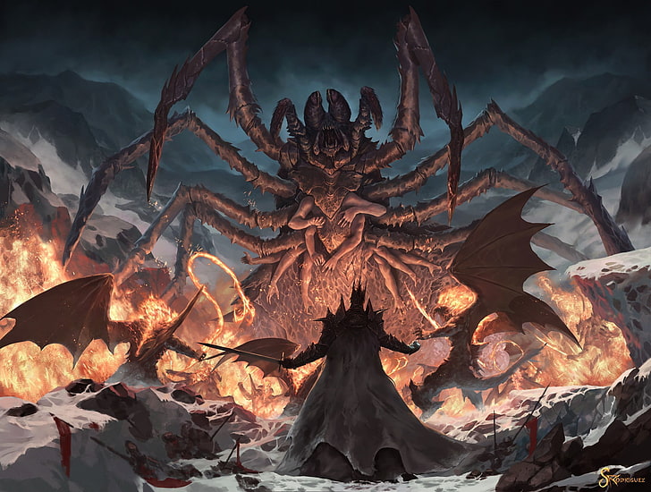 digitale Tapete des braunen Spinnenmonsters, Fankunst, Dämon, Balrog, J. R. R. Tolkien, Ungoliant, Melkor, Morgoth, der Herr der Ringe, HD-Hintergrundbild