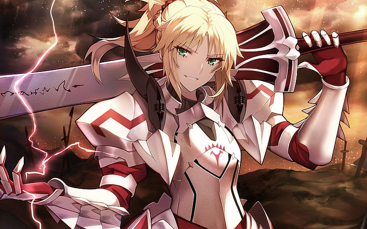 blonde-haired female anime character, Fate Series, Fate/Apocrypha, Mordred (Fate/Apocrypha), Saber of Red (Fate/Apocrypha), HD wallpaper