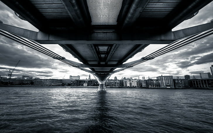 jembatan, air, lanskap kota, langit, Wallpaper HD