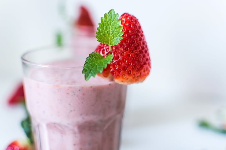 strawberry juice, strawberries, cocktail, milk, drink, HD wallpaper