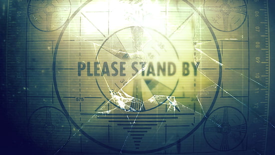 Скриншот Please Stand By, тестовые шаблоны, Fallout, битое стекло, фильтр, видеоигры, HD обои HD wallpaper