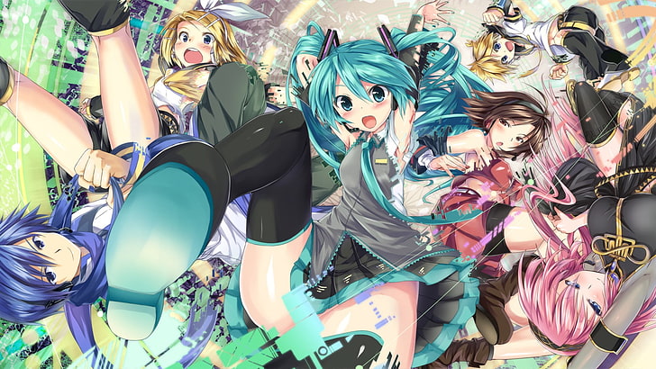 anime, anime girls, Vocaloid, Megurine Luka, Hatsune Miku, Kagamine Rin, Kagamine Len, HD wallpaper