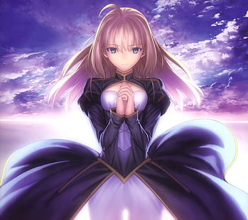 женский персонаж аниме, аниме, облака, небо, Fate / Stay Night, Sabre, Fate Series, HD обои HD wallpaper
