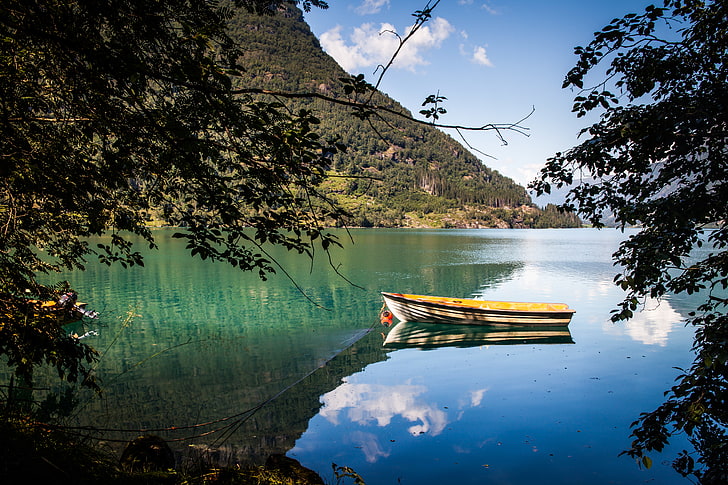 lake, branch, boat, pond, photo, photographer, Andrés Nieto Porras, HD wallpaper