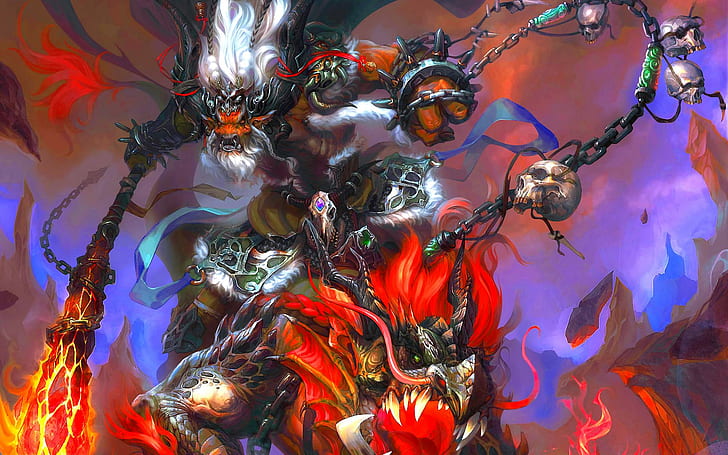 Shamans Wrath, black and red monster illustration, tauren, shamn, magic, warcraft, 3d and abstract, HD wallpaper