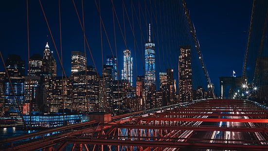 langit, lampu kota, jembatan, amerika serikat, new york, senja, arsitektur, menara, pusat kota, blok menara, area metropolitan, malam, kota new york, pencakar langit, jembatan brooklyn, metropolis, kaki langit, kota, Cityscape, Wallpaper HD HD wallpaper