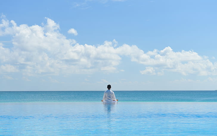 Yoga Meditation, maldives, sea, blue, summer, exotic, HD wallpaper