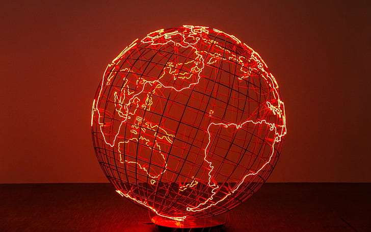 pianeta terra opere d'arte luci filo luce al neon globi al neon continenti europa africa sud america australia antartide sfondo semplice sfera elettricità, Sfondo HD