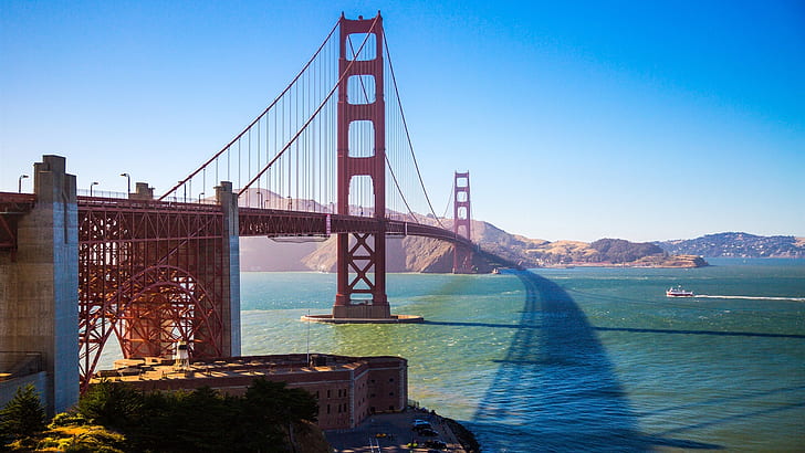 Golden Gate Bridge, São Francisco, EUA, baía, sol, Golden Gate, Ponte, San, Francisco, EUA, baía, sol, HD papel de parede