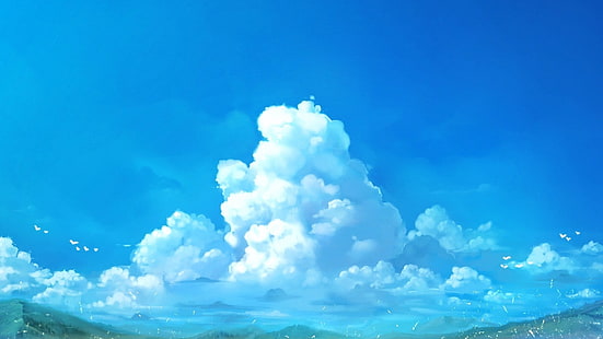 구름 조류 언덕 작품 skyscapes 동물 조류 HD 아트, 구름, 언덕, 조류, 작품, skyscapes, HD 배경 화면 HD wallpaper