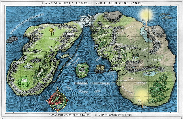 Dünya Haritası, Orta Dünya, J. R. R. Tolkien, Yüzüklerin Efendisi, Silmarillion, harita, HD masaüstü duvar kağıdı