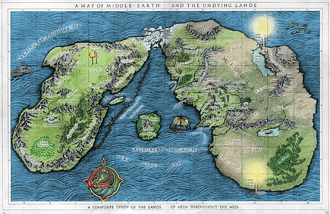 Karta över jorden, Middle-earth, J. R. R. Tolkien, The Lord of the Rings, The Silmarillion, karta, HD tapet HD wallpaper