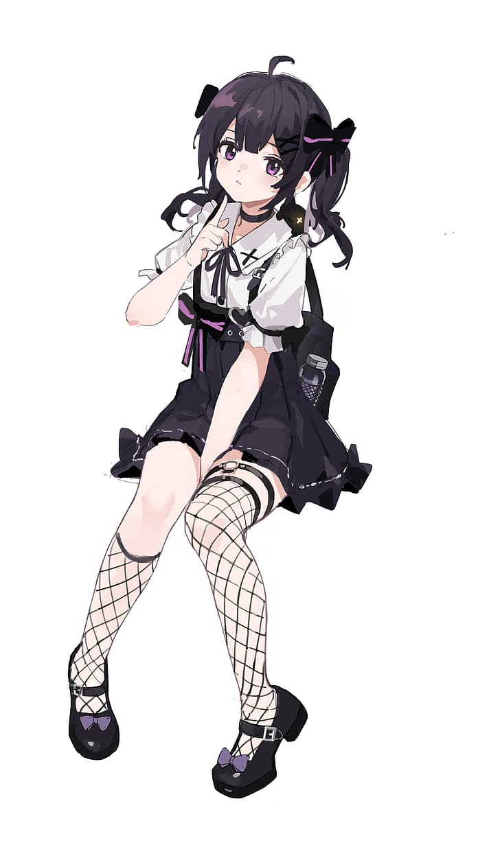 anime girls, fishnet stockings, HD wallpaper