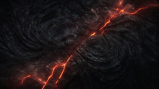 красная лава, вулкан, дым, лава, природа, HD обои HD wallpaper