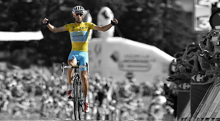 Победителят Винченцо Нибали, мъжка жълта спортна фланелка, спорт, колоездене, победител, колоездач, винченцо нибали, HD тапет