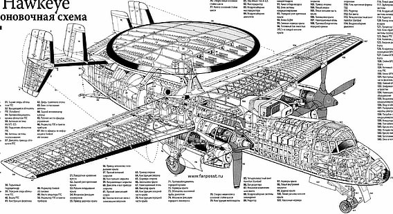 1964, luft, flygplan, ritning, teckning, kraft, grumman, hawkeye, marin, militär, marin, radar, schematisk, HD tapet HD wallpaper