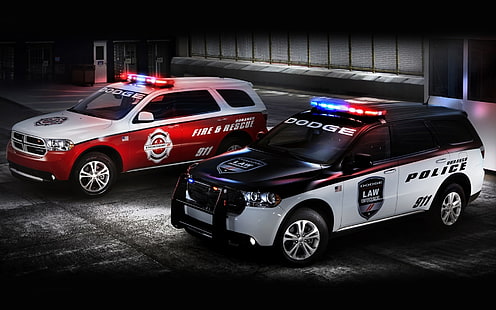 دودج بوليس وسيارات إطفاء ، سيارة شرطة، خلفية HD HD wallpaper