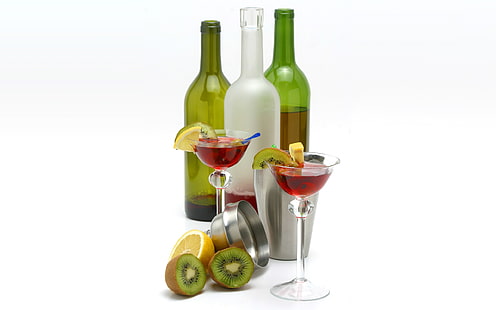 فاكهة الكيوي ، مشروب ، كوكتيلات ، زجاج شرب ، كيوي (فاكهة) ، زجاجات، خلفية HD HD wallpaper