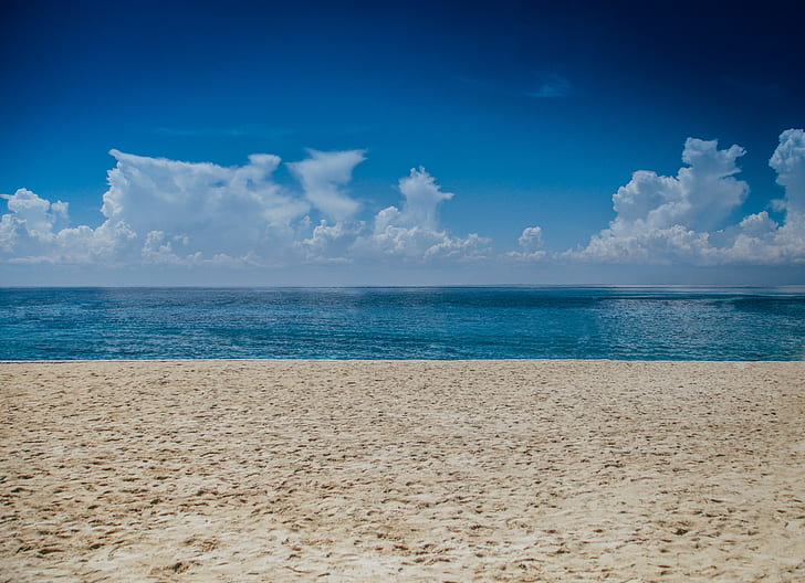 morze i chmury cumulusowe, Ziemia, plaża, Tapety HD