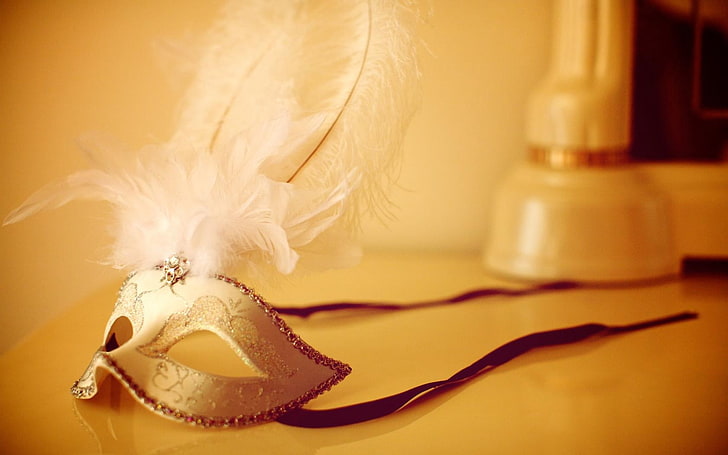 weiße und silberne Maskerademaske, Maske, Maskerade, Gold, HD-Hintergrundbild
