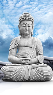 Patung Dewa Buddha Langit Awan, patung Buddha Gautama, Dewa, Dewa Buddha, langit, Buddha, batu, patung, tuan, awan, Wallpaper HD HD wallpaper